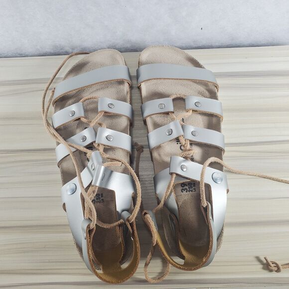 Papillio Birkenstock Cleo 39 Narrow Gladiator Silver Leather Sandals Metallic - Picture 3 of 8